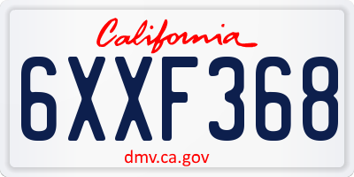 CA license plate 6XXF368