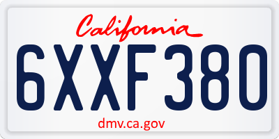 CA license plate 6XXF380