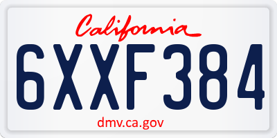 CA license plate 6XXF384