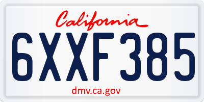 CA license plate 6XXF385