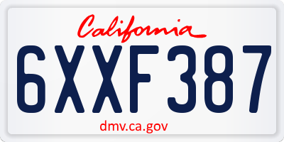 CA license plate 6XXF387