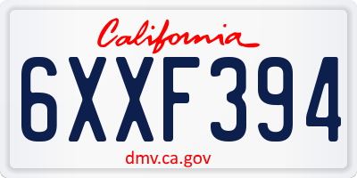 CA license plate 6XXF394
