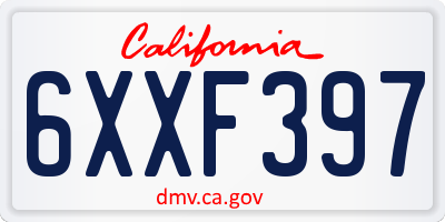 CA license plate 6XXF397