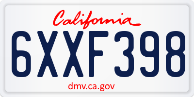 CA license plate 6XXF398