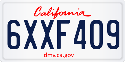 CA license plate 6XXF409