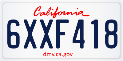 CA license plate 6XXF418