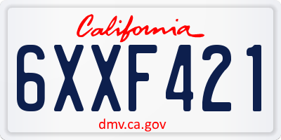 CA license plate 6XXF421