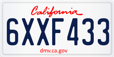 CA license plate 6XXF433