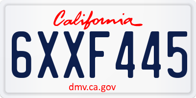 CA license plate 6XXF445