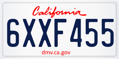 CA license plate 6XXF455