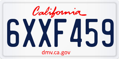 CA license plate 6XXF459
