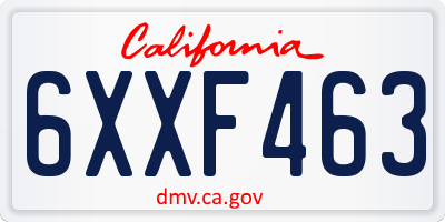 CA license plate 6XXF463
