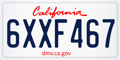 CA license plate 6XXF467