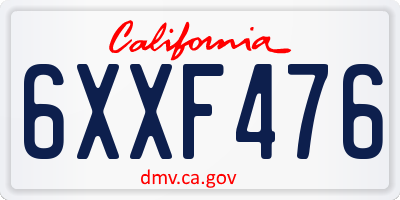 CA license plate 6XXF476