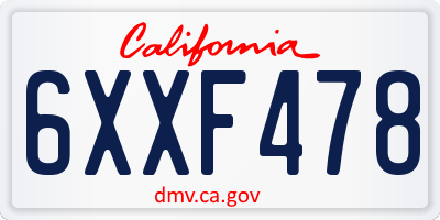 CA license plate 6XXF478