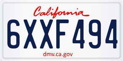 CA license plate 6XXF494