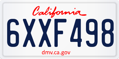 CA license plate 6XXF498