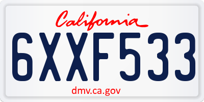 CA license plate 6XXF533