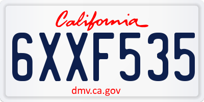 CA license plate 6XXF535