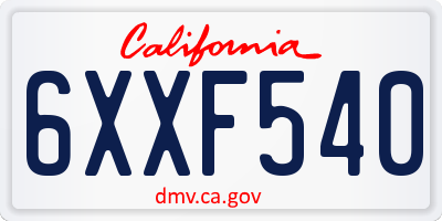 CA license plate 6XXF540