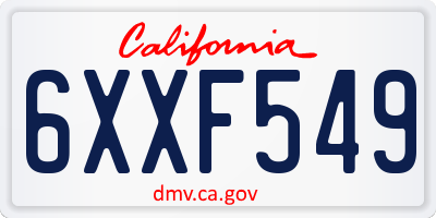 CA license plate 6XXF549