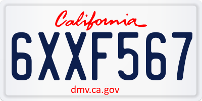 CA license plate 6XXF567