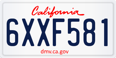 CA license plate 6XXF581