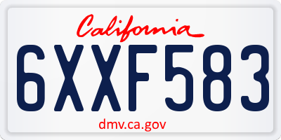 CA license plate 6XXF583