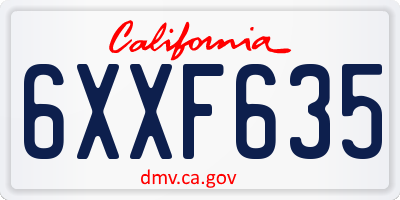 CA license plate 6XXF635