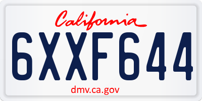 CA license plate 6XXF644