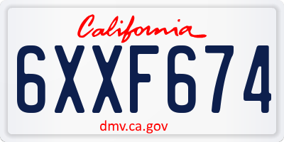 CA license plate 6XXF674