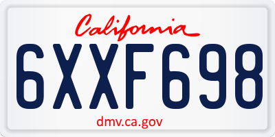 CA license plate 6XXF698