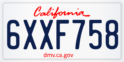 CA license plate 6XXF758