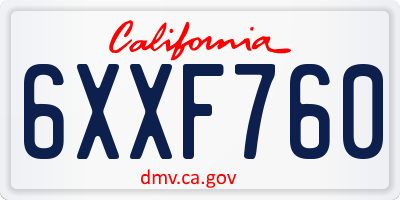 CA license plate 6XXF760