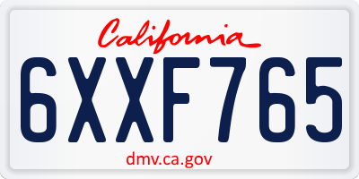 CA license plate 6XXF765