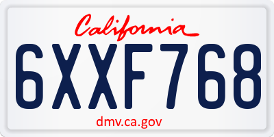 CA license plate 6XXF768