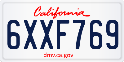 CA license plate 6XXF769