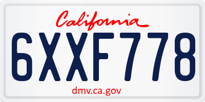 CA license plate 6XXF778