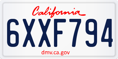 CA license plate 6XXF794