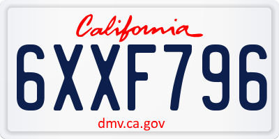 CA license plate 6XXF796