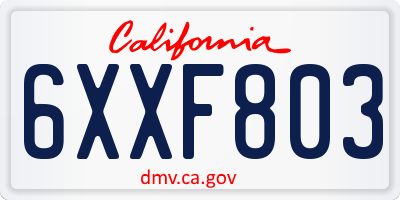 CA license plate 6XXF803