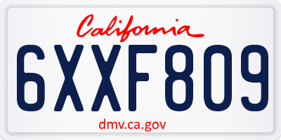 CA license plate 6XXF809