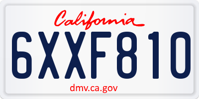 CA license plate 6XXF810