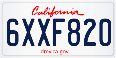 CA license plate 6XXF820