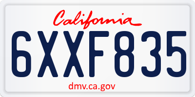 CA license plate 6XXF835