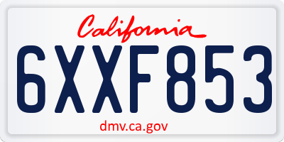 CA license plate 6XXF853
