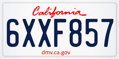 CA license plate 6XXF857