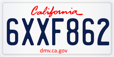 CA license plate 6XXF862