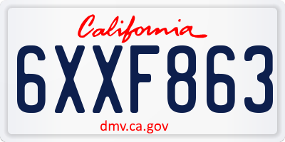 CA license plate 6XXF863