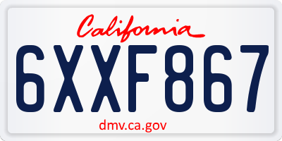 CA license plate 6XXF867